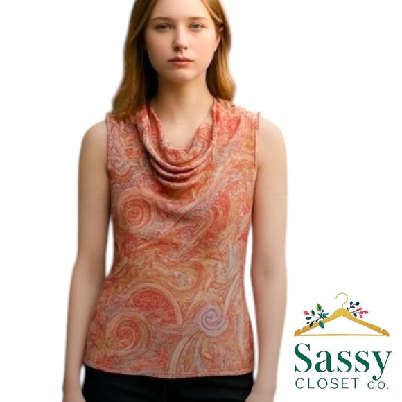 BANANA REPUBLIC Blouse – Pink & Orange Paisley, Silky Drape, XS - Picture 1 of 4